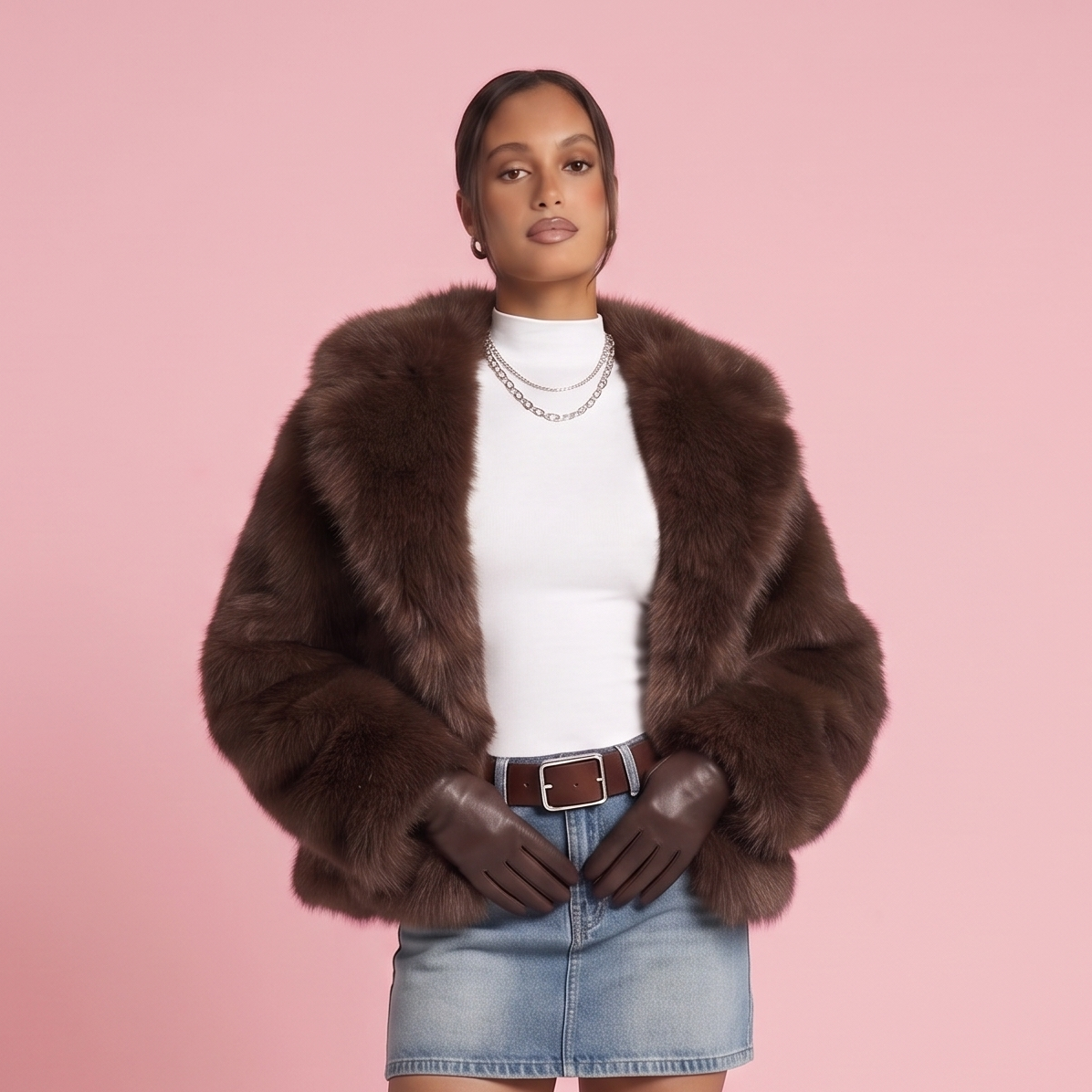 Faux Fur Jacke - Braun