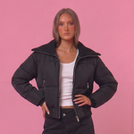 Wide Collar Puffer Jacket - Schwarz