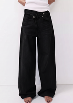 High Waist wide leg 2 Button Jeans - Black