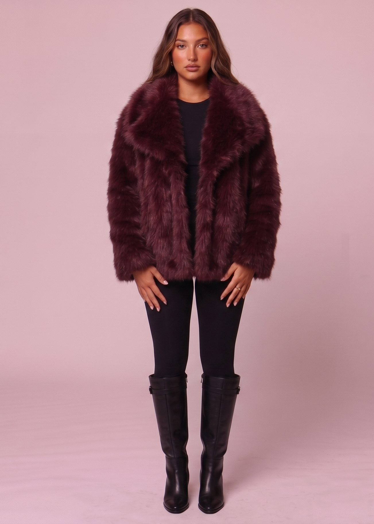 Faux Fur Jacke - Wine Rot
