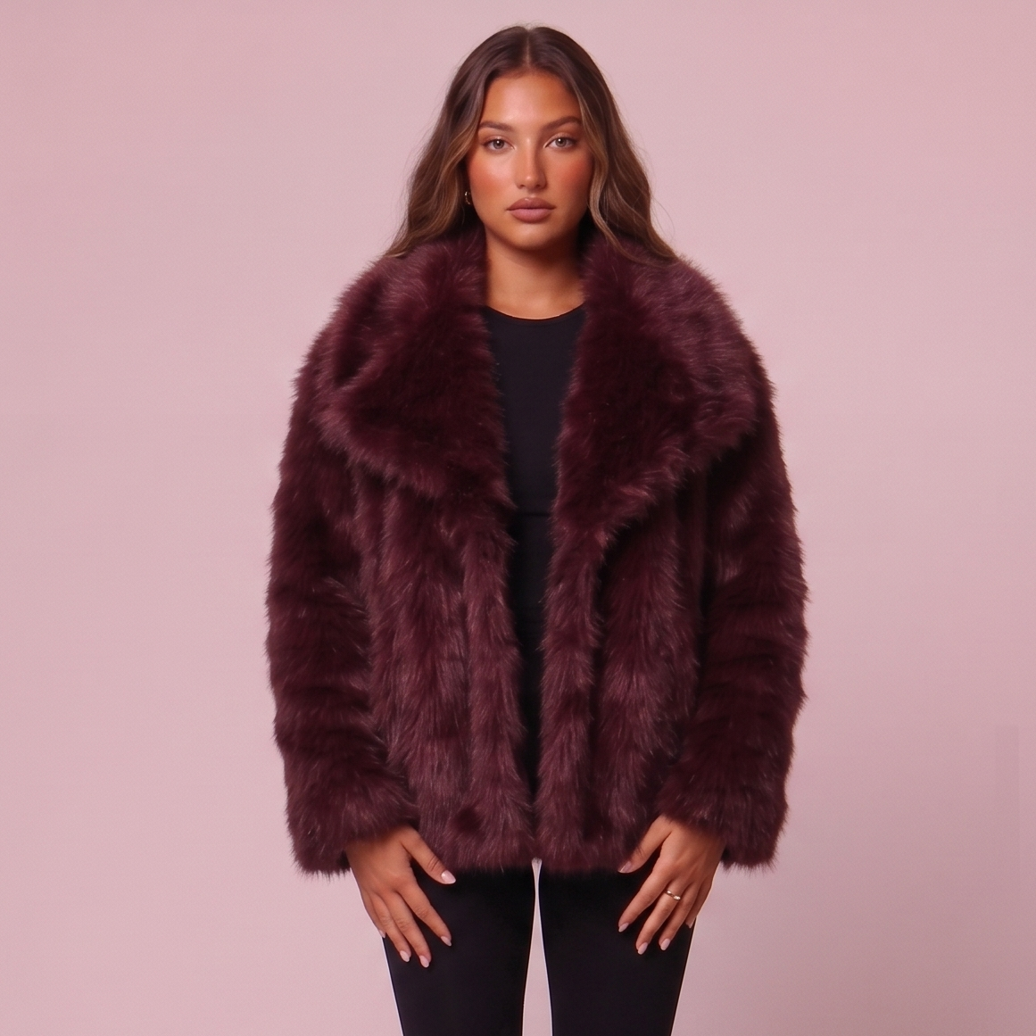 Faux Fur Jacke - Wine Rot
