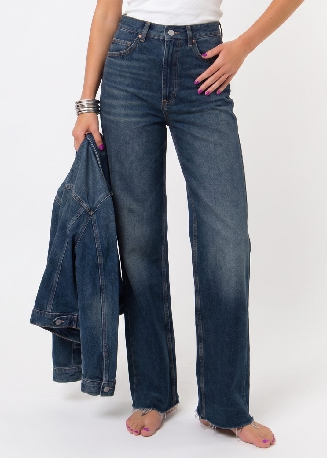 Wide Leg High-Waisted Jeans - Indigo