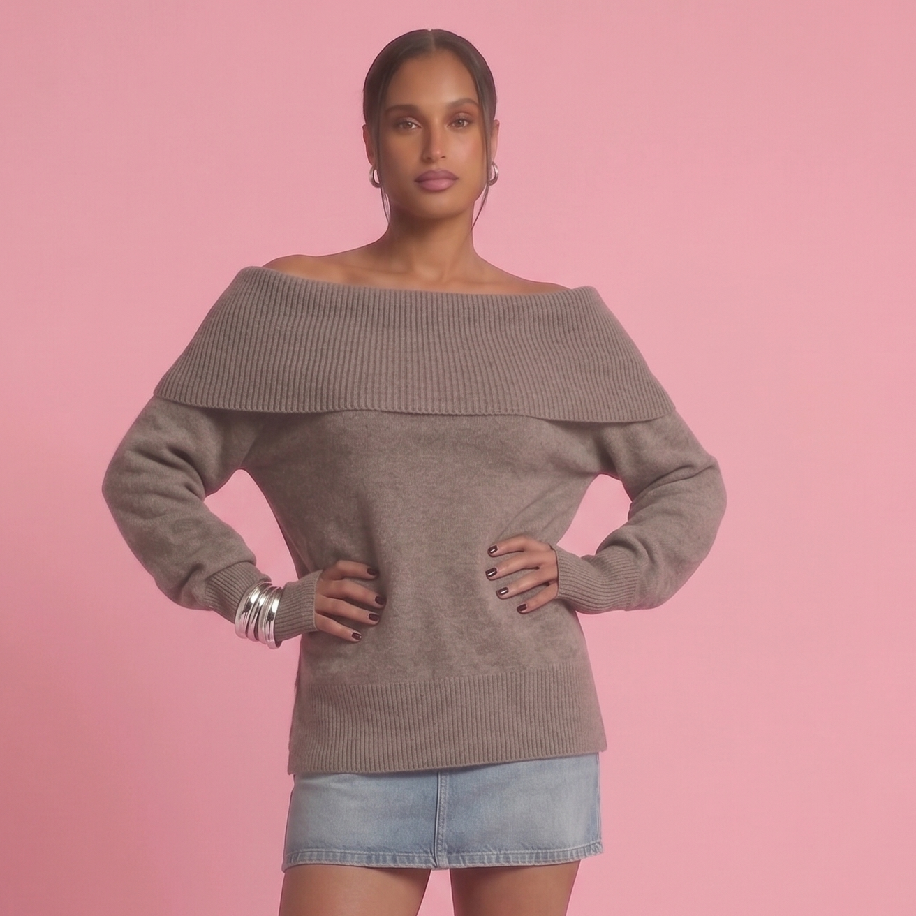 Long Sleeve Knitted Pullover - Dunkel Beige