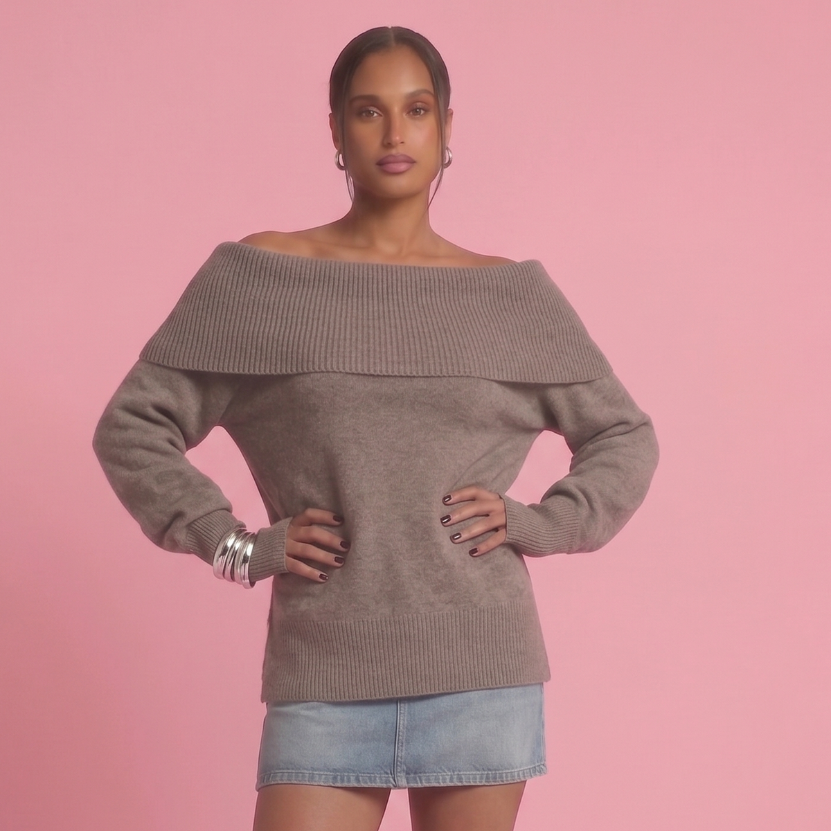 Long Sleeve Knitted Pullover - Dunkel Beige