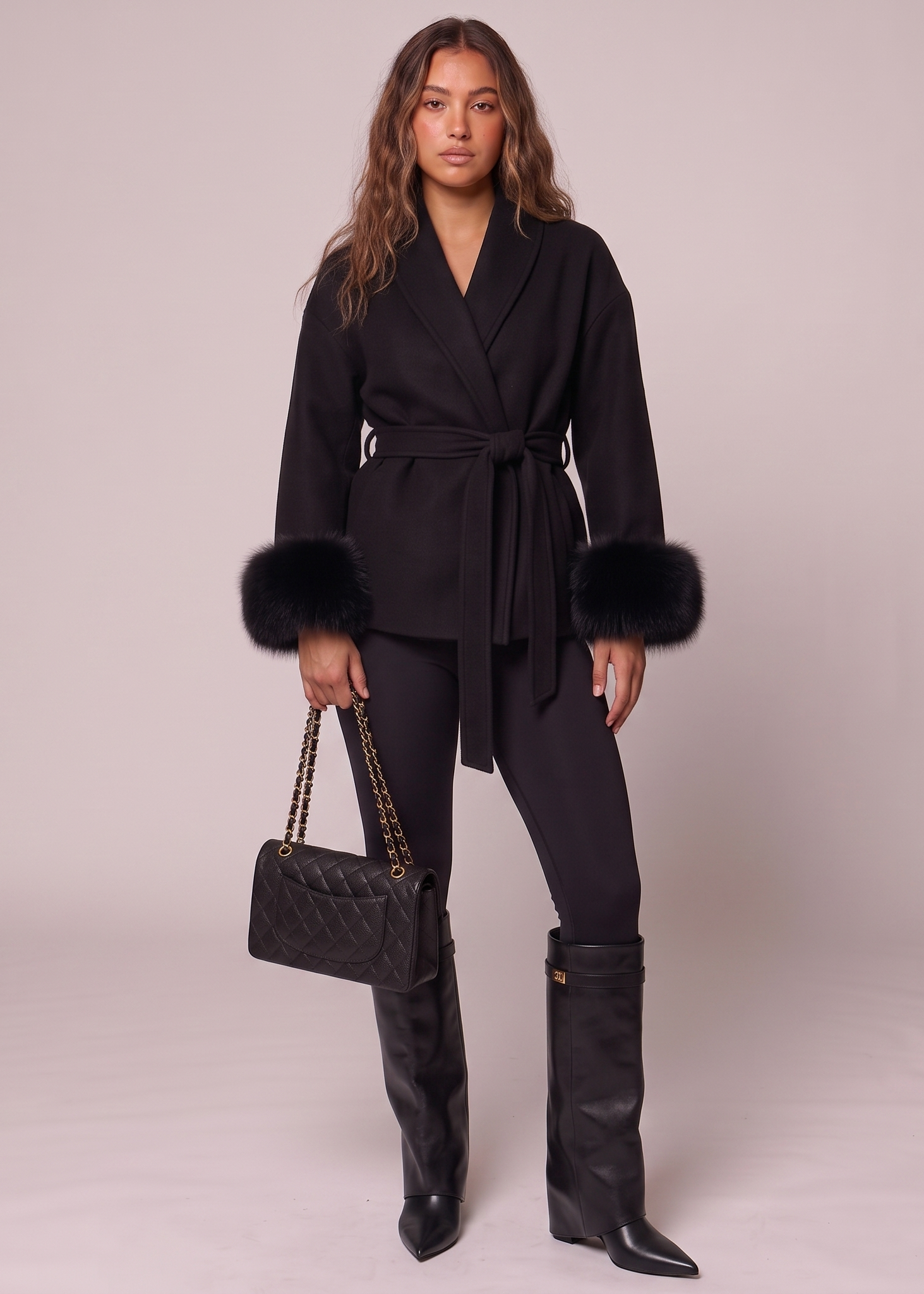 High Quakity Faux Fur Jacke- Schwarz