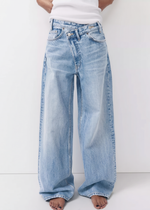 High Waist wide leg 2 Button Jeans - Hell Blau