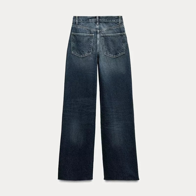 Wide Leg High-Waisted Jeans - Indigo