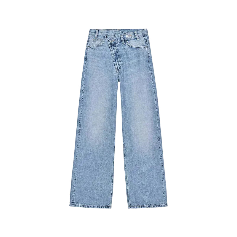 High Waist wide leg 2 Button Jeans - Hell Blau