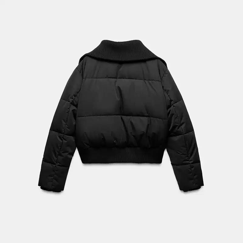 Wide Collar Puffer Jacket - Schwarz