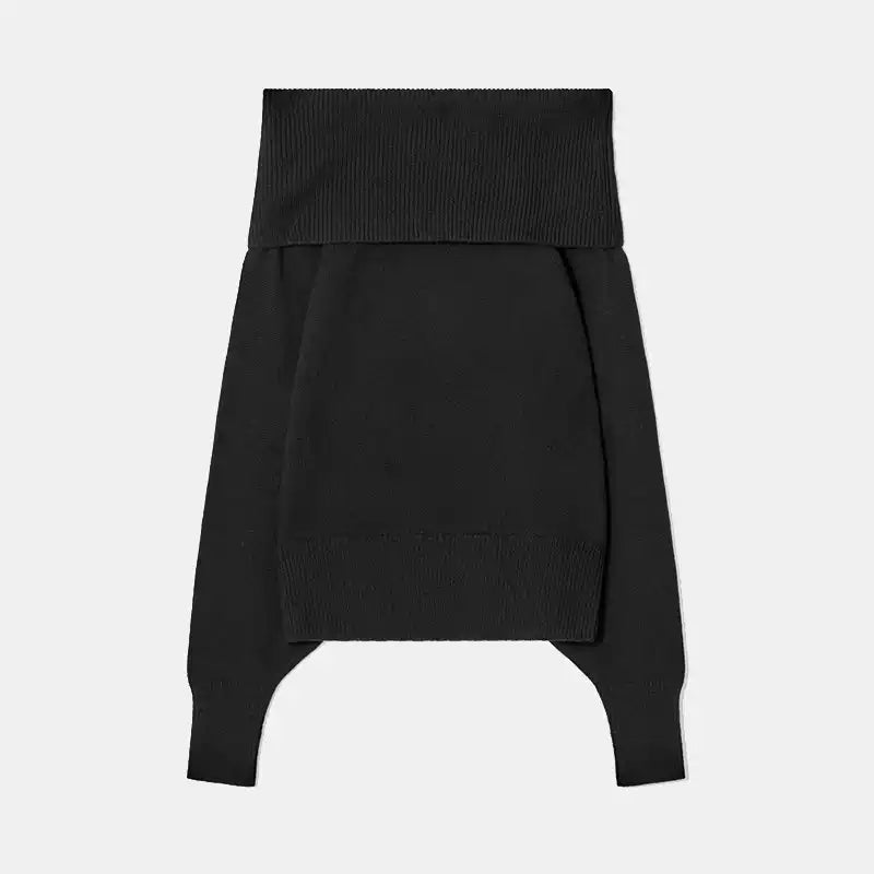 Long Sleeve Knitted Pullover - Schwarz