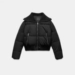 Wide Collar Puffer Jacket - Schwarz