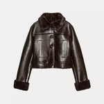 Leather Fur Jacke - Brown