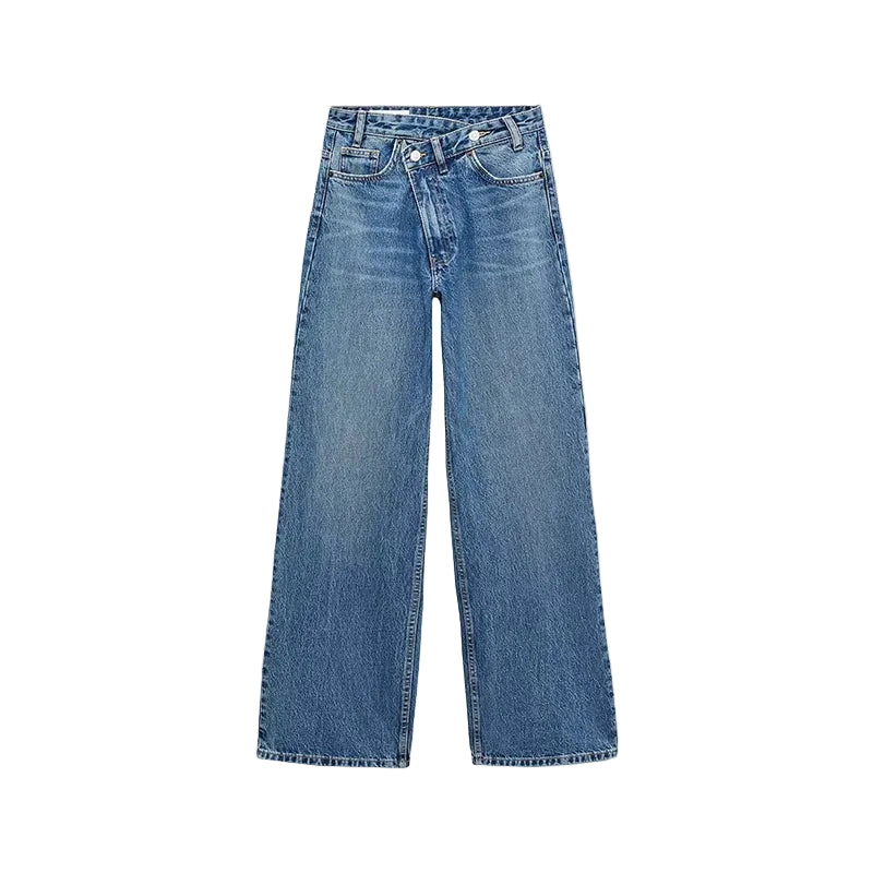 High Waist wide leg 2 Button Jeans - Blau