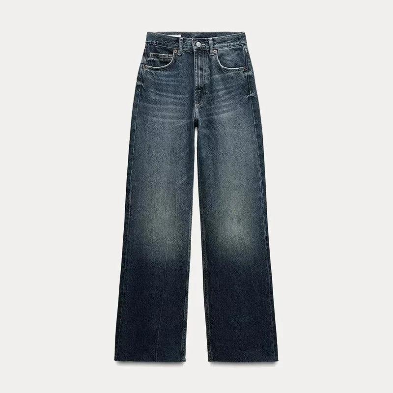 Wide Leg High-Waisted Jeans - Indigo