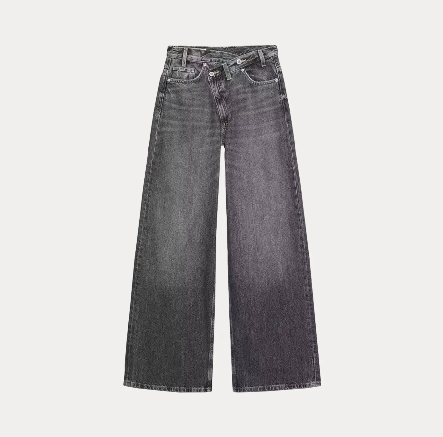 High Waist wide leg 2 Button Jeans - Grau