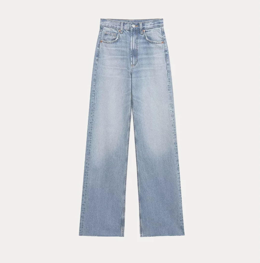 Wide Leg High-Waisted Jeans - Light Blue
