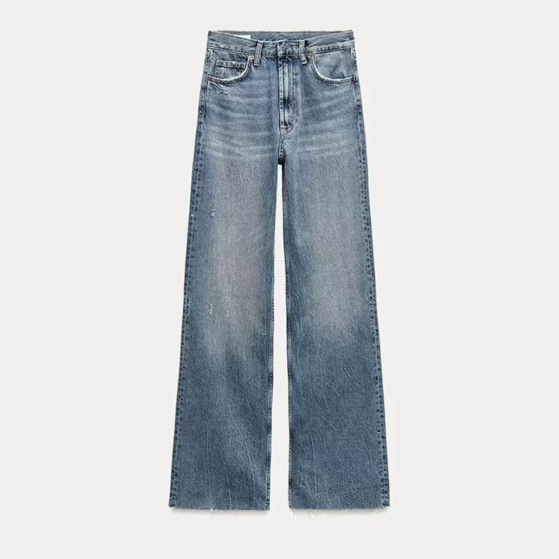 Wide Leg High-Waisted Jeans - Blue